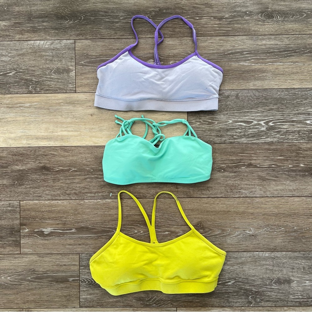 Lululemon Sports Bras (3 pack!) in Purple, Mint, and Yellow (size 6)